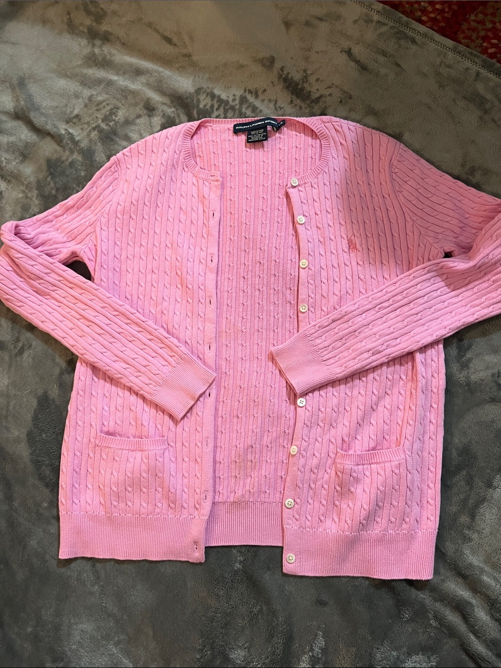 Ralph Lauren Pink Cable-Knit Cotton Cardigan with Pockets